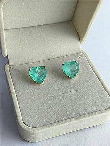 Brinco coração pedra fusion turmalina paraiba