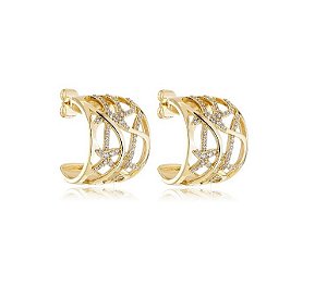 Brinco cravejado zirconia banho ouro 18k