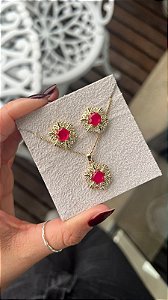 Conjunto zirconia banho ouro 18k