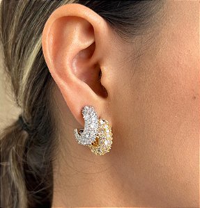 Brinco argola cravejado banho rodio branco