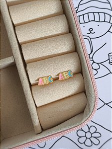 Brinco ABC infantil banho ouro 18k