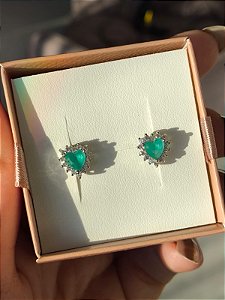 Brinco pedra fusion turmalina paraiba banho rodio branco