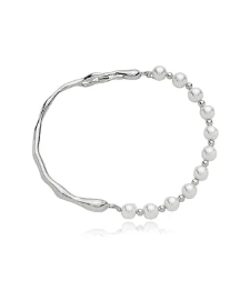 Pulseira perola banho rodio branco