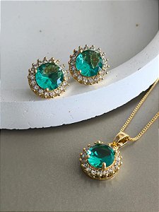 Conjunto cravejado banho ouro 18k