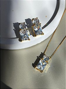 Conjunto cravejado com zirconias banho ouro 18k