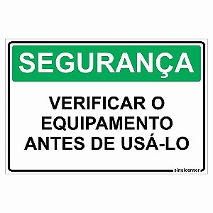 Placa segurança verificar o equipamento antes de usá-lo