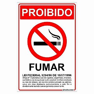 Placa de proibido fumar com lei federal
