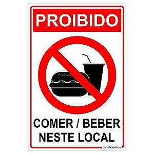 Placa proibido comer ou beber neste local