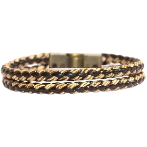 Pulseira Trançada Couro Preto e Bege