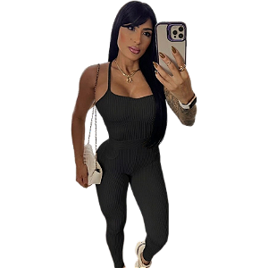 Macacão Preto Canelado