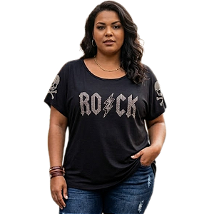 Camiseta RC Rock Strass Skull Manga Plus
