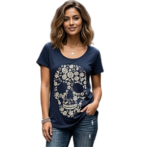Camiseta RC Skull Flowers c/ Strass Plus