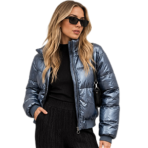 Jaqueta Feminina Azul Celeste Metalizada