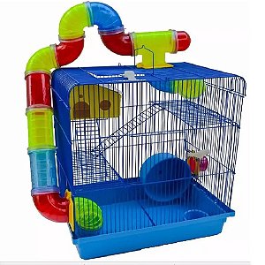 Gaiola Hamster Labirinto 3 Andares Com Tubos Azul Único
