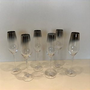 CONJ. 6 TAÇAS DE  CHAMPAGNE 260ML DEGRADE PRATA
