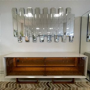 BALCÃO BUFFET VOGUE OFF WHITE CINAMOMO PORTAS DE VIDRO COM LED