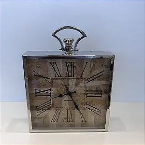 RELÓGIO METAL MADEIRA QUADRADO