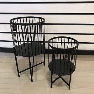 CONJUNTO CACHEPOT RIPADO PRETO EM METAL
