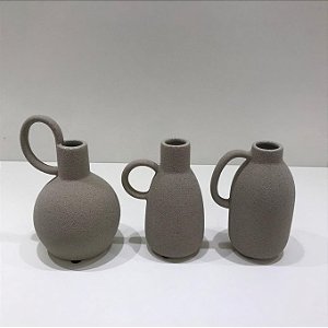 KIT MINI VASOS EM CERAMICA COM ALÇA - 3PÇS