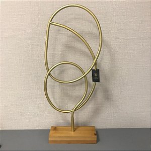 ESULTURA ARCOS EM METAL DOURADO COM BASE EM MADEIRA 72X28CM