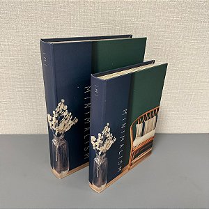 CONJUNTO 2 CAIXAS LIVROS  DE MADEIRA MINIMALISM