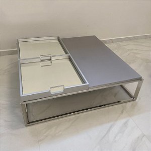 MESA DE CENTRO INOX ISABELLY COM BANDEJAS