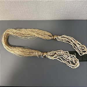 COLAR DE MESA MADRE PÉROLA E MALHA DE SEDA