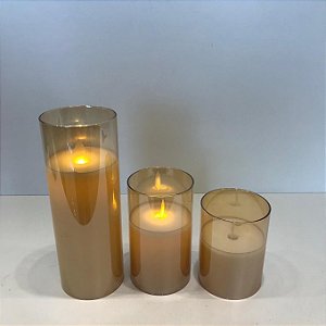VELA LED COM CASTIÇAL DE VIDRO