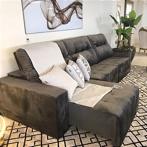 SOFÁ LONDRES RETRATIL/RECLINAVEL CINZA CHUMBO - 3,40M