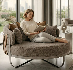 POLTRONA CHAISE AZALEIA COM DETALHES EM COURO 130cm