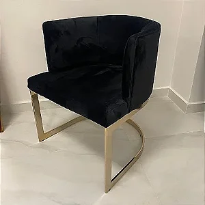 CADEIRA DENISE VELUDO PRETO COM PÉ GOLD SOFT