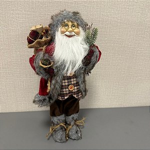 PAPAI NOEL ROUPA VERMELHA E XADREZ  GRANDE 45CM