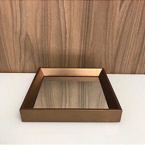 BANDEJA DE MADEIRA QUADRADA BRONZE COM ESPELHO