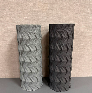 VASO DECORATIVO CERÂMICA CINZA CLARO E CINZA ESCURO 46x17cm