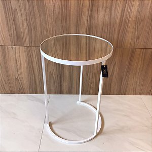 MESA LATERAL SHOPIE COM METAL BRANCO E TAMPO ESPELHO