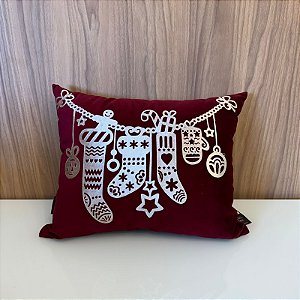 ALMOFADA VERMELHA SUEDE RINEIRA NATAL COM APLICACAO