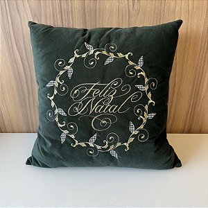 ALMOFADA NATAL ESPECIAL SUEDE VERDE COM BORDADO ESPECIAL