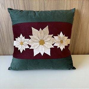 ALMOFADA NATAL SUEDE  VERDE E VERMELHO COM APLICAÇÃO