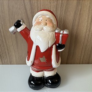 ESCULTURA PAPI NOEL EM CERAMICA COM ABERTURA PARA VELA