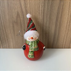 ESCULTURA BONECO DE NEVE EM CERAMICA COM PORTA RECADOS