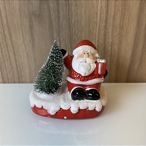 ESCULTURA PAPAI NOEL EM CERAMICA COM ARVORE LED
