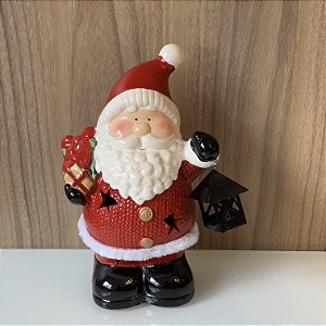 PAPAI NOEL COM LANTERNA EM CERAMICA COM LED