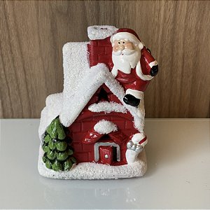 MINI ESCULTURA CASINHA PAPAI NOEL EM CERAMICA COM LED