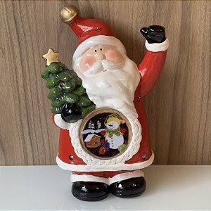 ESCULTURA PAPAI NOEL EM CERAMICA COM LED