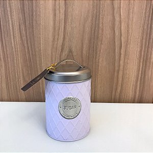 POTE EM METAL PARA ACUCAR OFF WHITE E PRATA