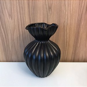VASO PRETO FOSCO GOMOS TULIPA EM CERAMICA GRANDE 40X28CM
