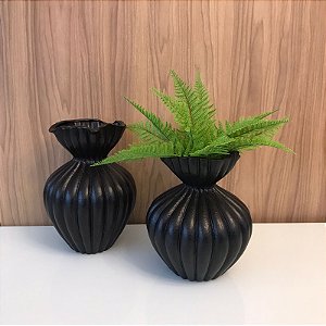 VASO PRETO FOSCO GOMOS TULIPA EM CERAMICA G 40x28cm M 35x31cm