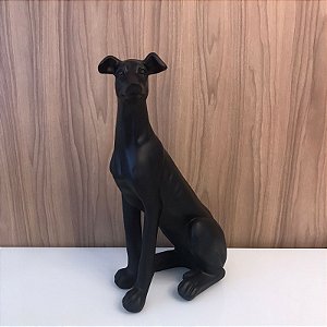 ESCULTURA CACHORRO SENTADO PRETO FOSCO GG 58X31CM