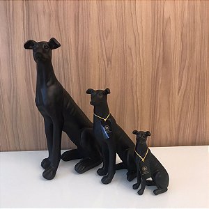 ESCULTURA CACHORRO SENTADO PRETO FOSCO G 58X31cm M 39X18cm P 24X13cm