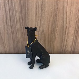 ESCULTURA CACHORRO SENTADO PRETO FOSCO PEQUENO 24X13CM